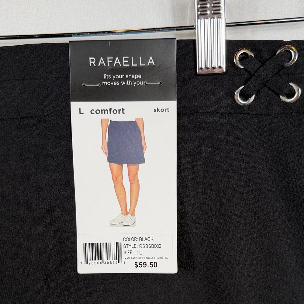 NWT. Rafaella Skort. Womens Black Pull On Comfort Size L. Casual‎ or athletic. - Picture 2 of 7